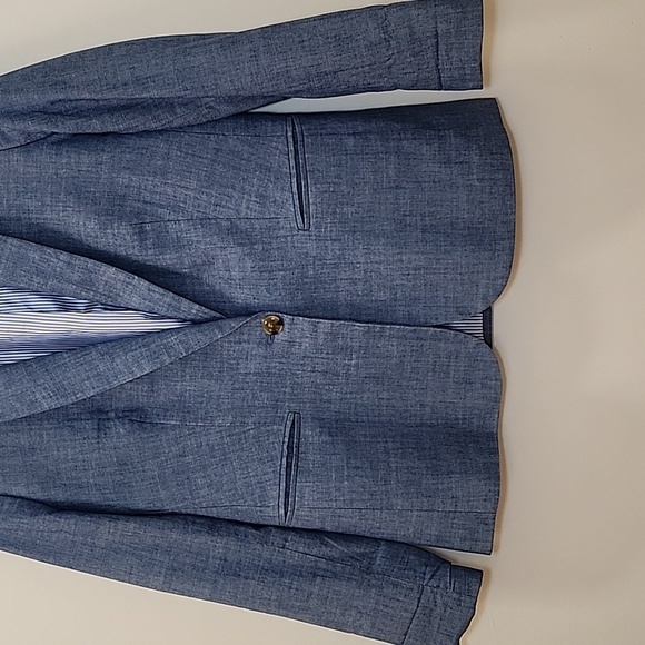 J. Crew 100% Cotton Chambray Holland blazer Light Blue Single-Button Preppy Sz 8 - Picture 4 of 16